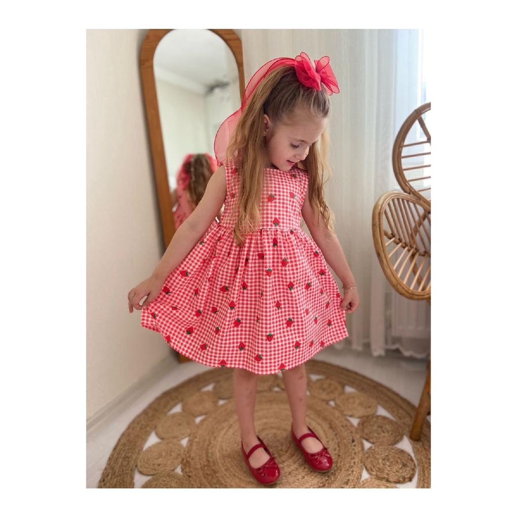 Girl's Summer Strawberry Pattern Cotton Dress