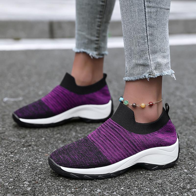New Trendy Women's Mesh Casual Shoes with Slope Heels Tennis Sports Breathable Hiking Comfortable Woman Shoes Zapatos De Mujer