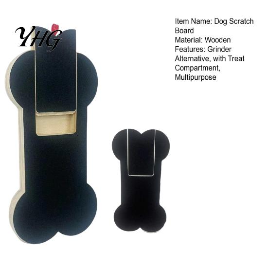 Dog Scratching Deck Scratch Board with Treat Box, Wooden Nail File Board, Bone Stress Free Claw Care Shaped Pad, Grinder Alternative for Large