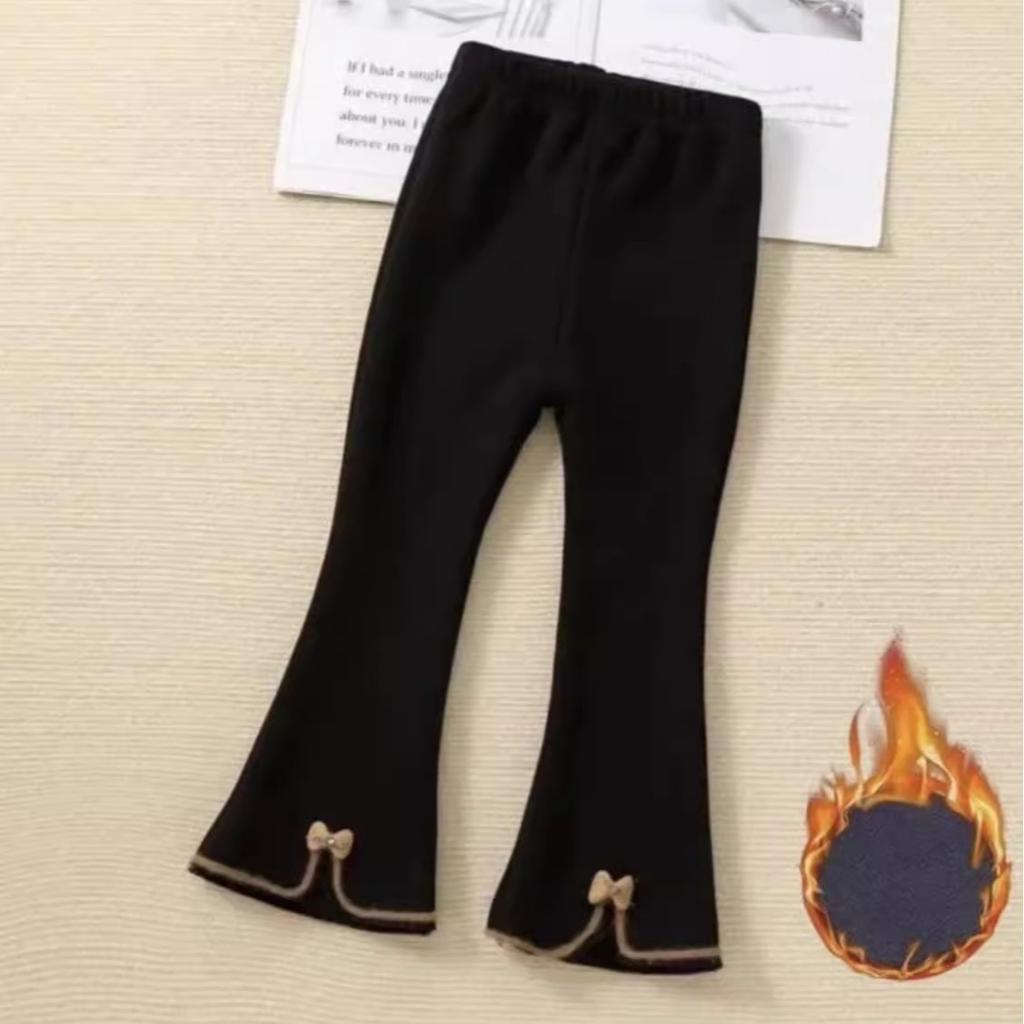 Girls' Winter and Spring Flared Pants Fleece Lined Cute Bell Bottom Trousers Korean Style Fashionable Warm Leggings for Baby Toddler Kids