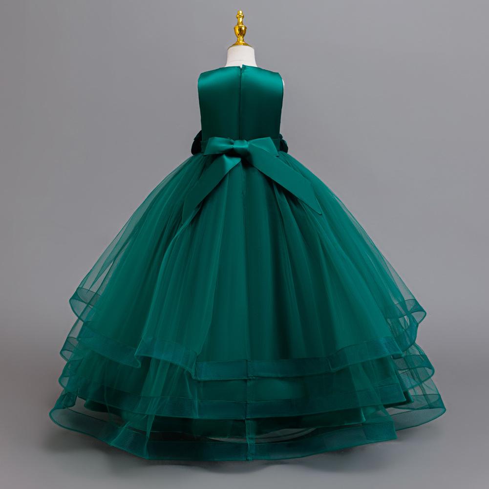 Платье для вечеринки для девочек, юбка, цветочное сетчатое тюлевое платье-пачка, для детей среднего и старшего возраста, длинный рождественский костюм для выступления 632 Детское принцессное