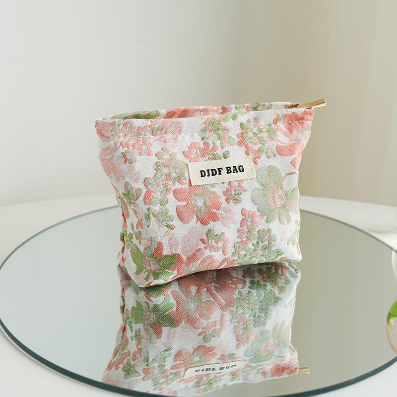 Маленькая женская косметичка с розовым цветком, двухслойная мягкая холщовая портативная сумка для хранения гигиенических салфеток, портмоне Ins Style