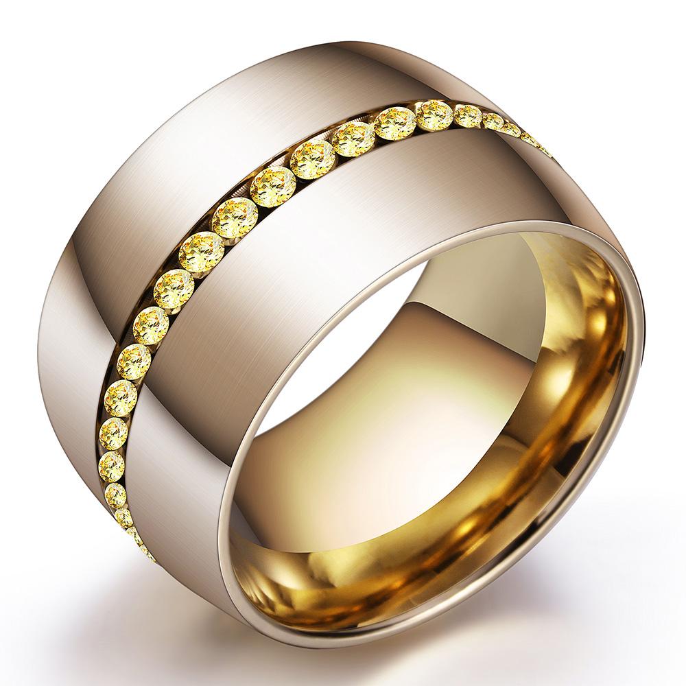 14mm Width Classic Crystal Wedding Ring Stainless steel Jewelry Ring For Women Gift