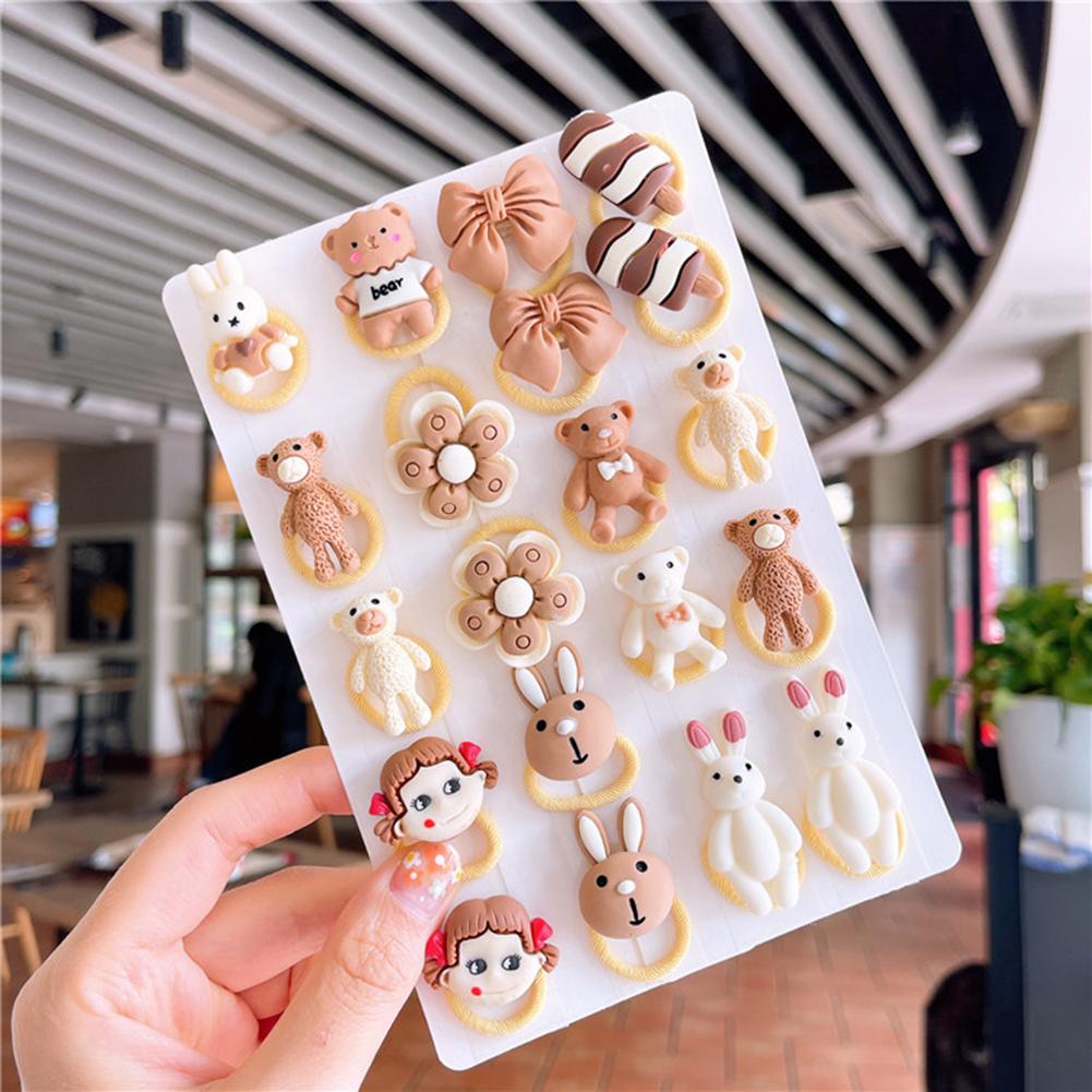 20pcs Kids Hair Ties Korean Version Bowknot Animal Multi-color Hair Rope Small Headdress For  Girls