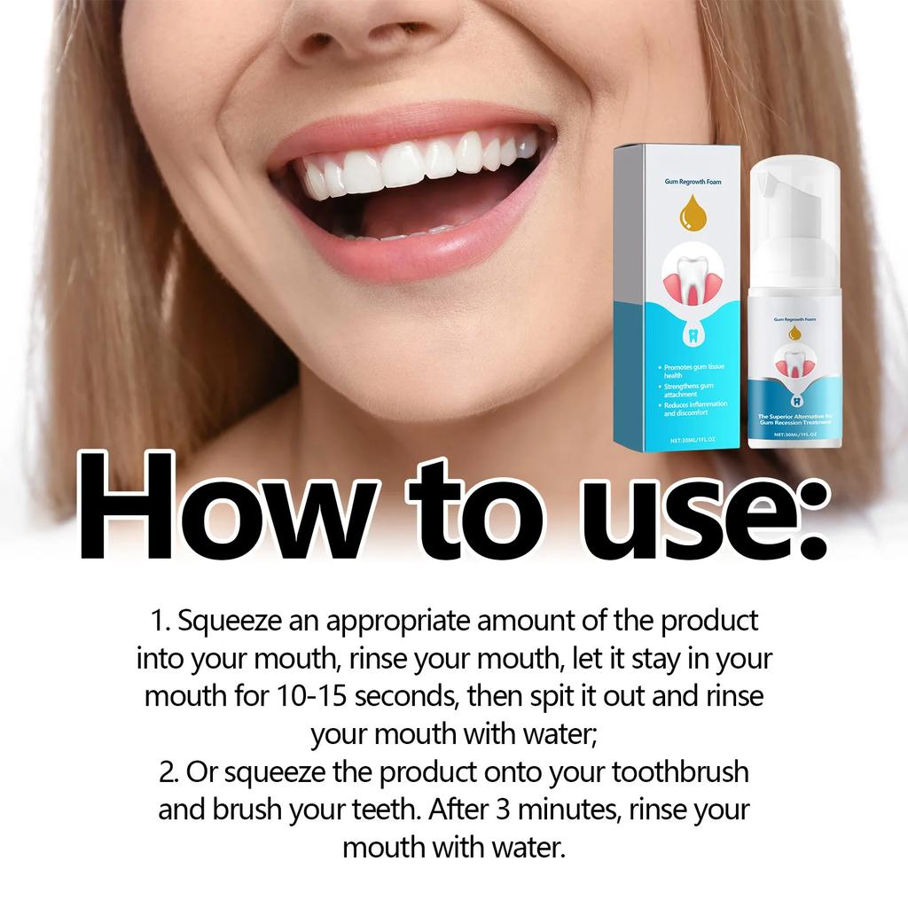 30 мл Мусс для роста десен Зубная паста Отбеливающая Удаляет желтый налет Очищающая Устраняет неприятный запах изо рта Освежающая Мусс для восстановления десен