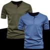 2023 Men's Slim Solid Color Henry Button-Down Short-Sleeve Sports T-Shirt