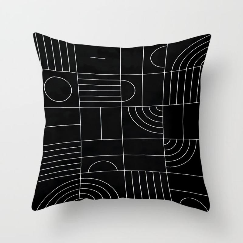 Black Geometric Square Pillowcase Printing Car Sofa Office Chair Pillowcase Simple Home Decoration