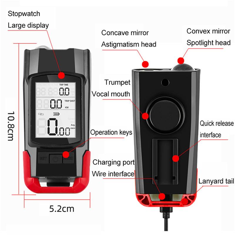 3 в 1 велосипедный компьютер со светодиодной USB перезаряжаемой велосипедной лампой, водонепроницаемый велосипедный рожок, спидометр, велосипедная лампа для MTB дорожного велосипеда