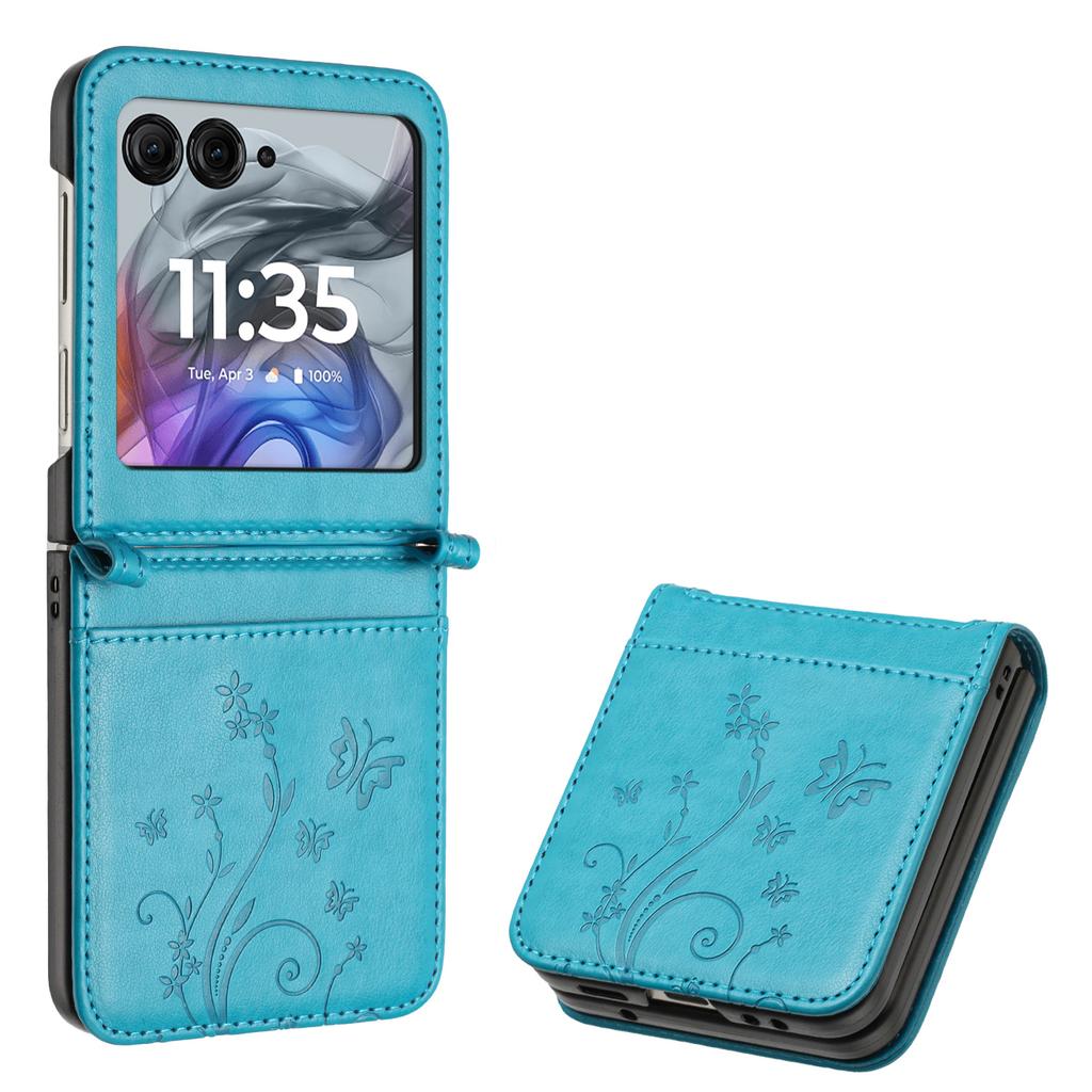 Кожаный чехол для Motorola Razr 60/50 5G с тиснением в виде бабочки и цветка, чехол для телефона с ремешком