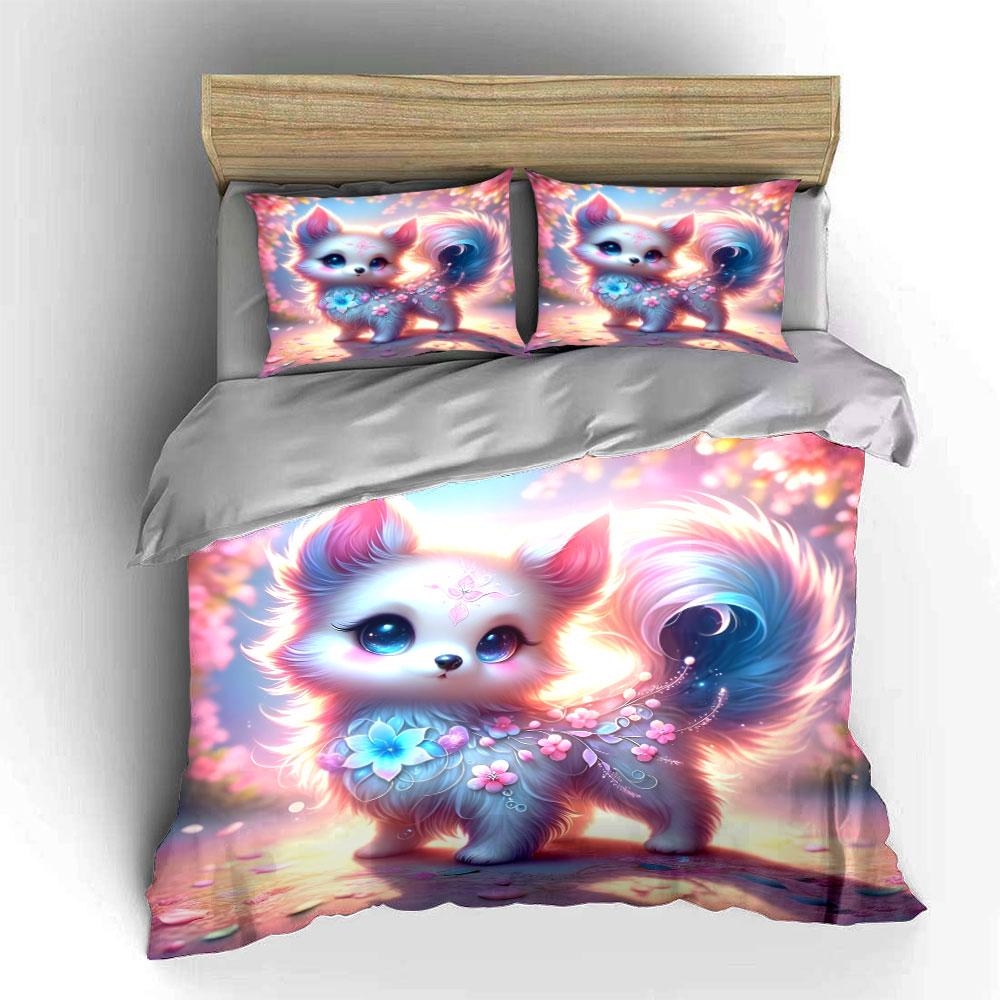 Dreamy Floral Adorned Pet Duvet Cover Set With 3D Printing Design Soft Polyester Bedding Set All-Season Comfort Luxury Gifts