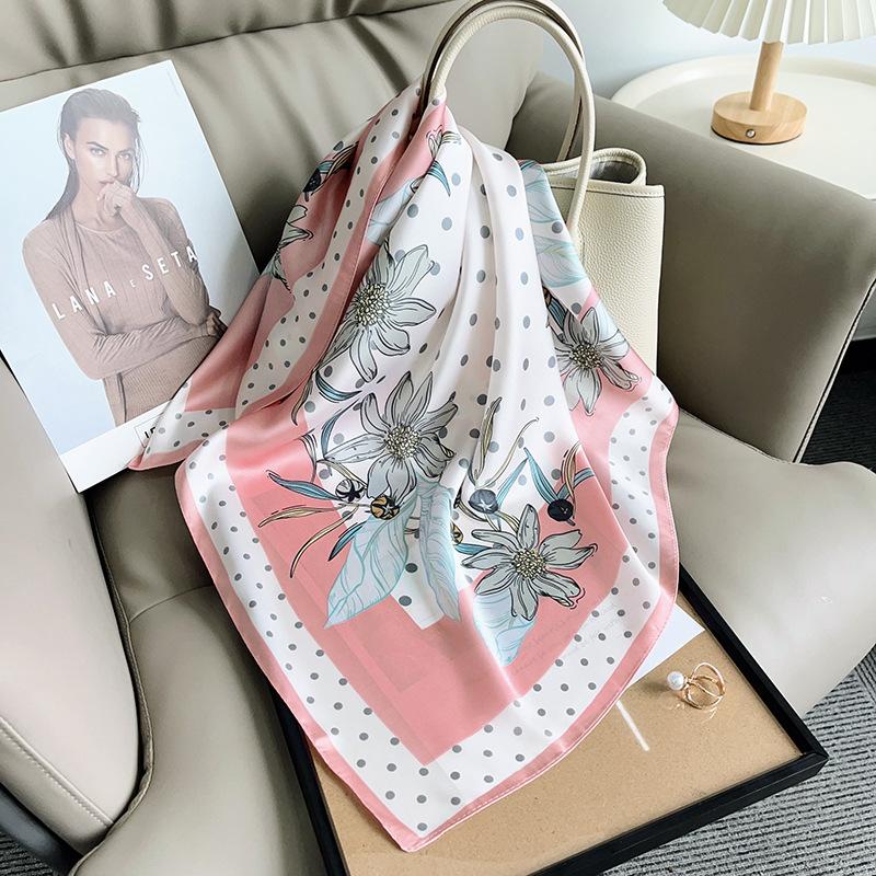 Modern Trend Geometric Polka Dot Flower Printing 70 Square Towel New Women's Fashion Decoration Temperament Simulation Silk Scarf