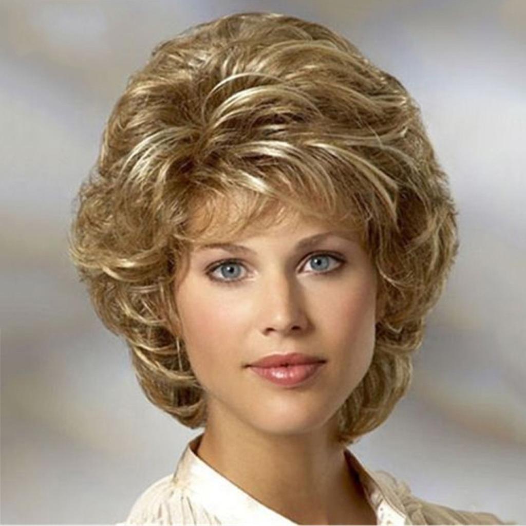 European and American Women Natural Looking Short Wig Front Lace Heat Resistant Synthetic Curly Wavy Wigs for Everyday Life