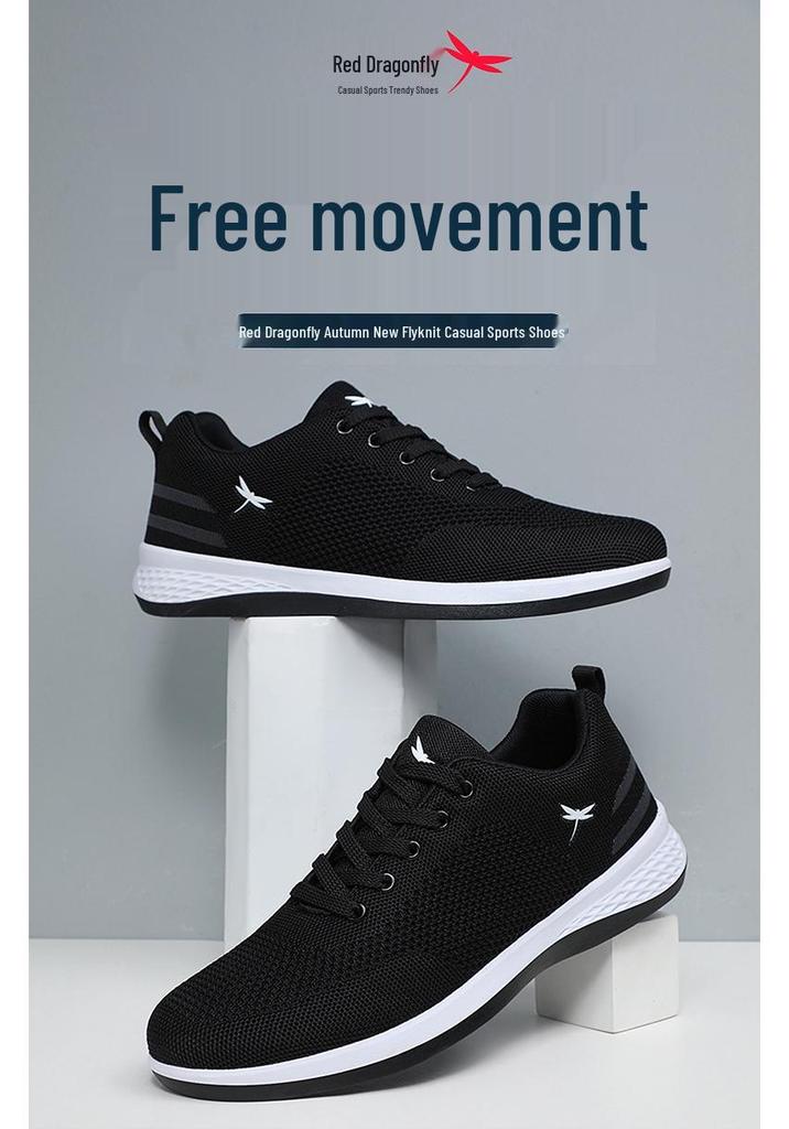 Red Dragonfly Men's Flyknit Sports Shoes - Non-slip, Soft Sole, Casual Travel Sneakers for Spring, Summer, and Autumn