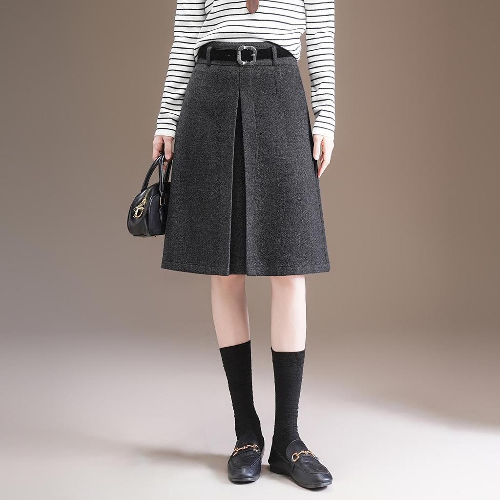 Elegant High-Waisted Woolen A-line Midi Skirt - Winter 2025