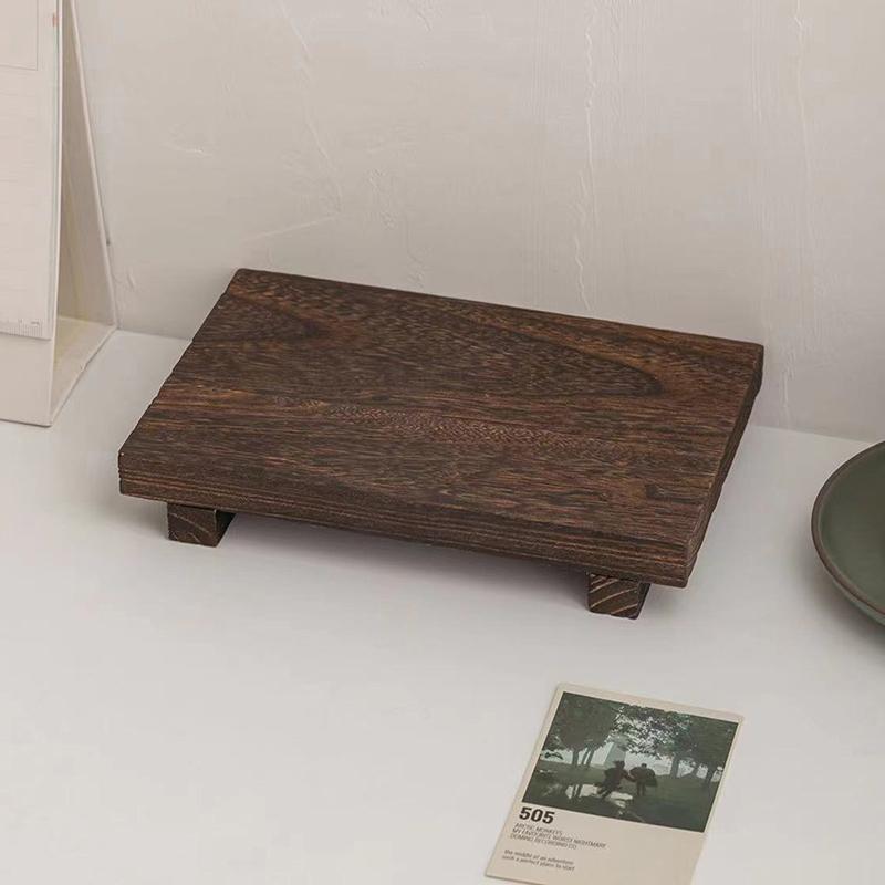 Wood Tray Pedestal Stand Wooden Vanity Hands Soap Scented Candle Storage Holder Tray Kitchen Seasoning Holder Home Decor