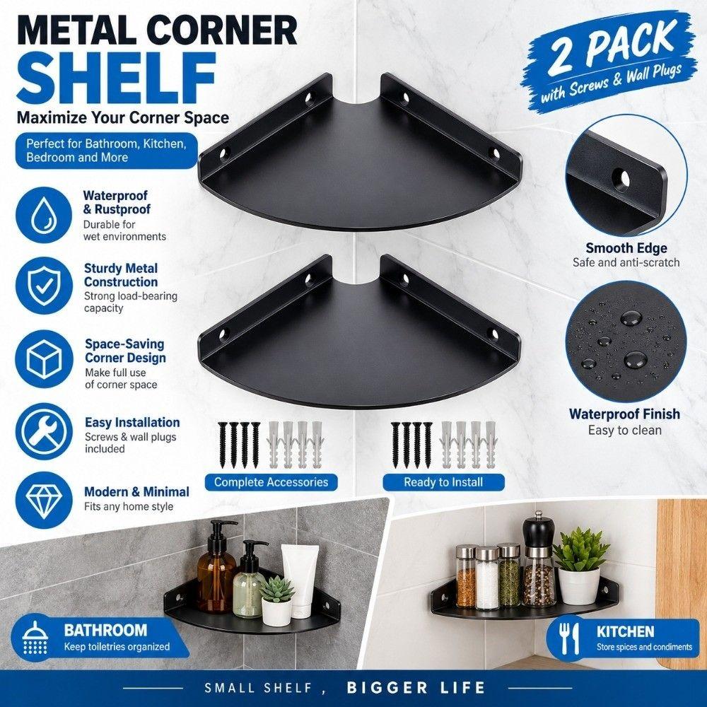 1/2Pcs Metal Floating Corner Shelf Wall Mounted Corner Shelf Organizer for Bathroom Shower