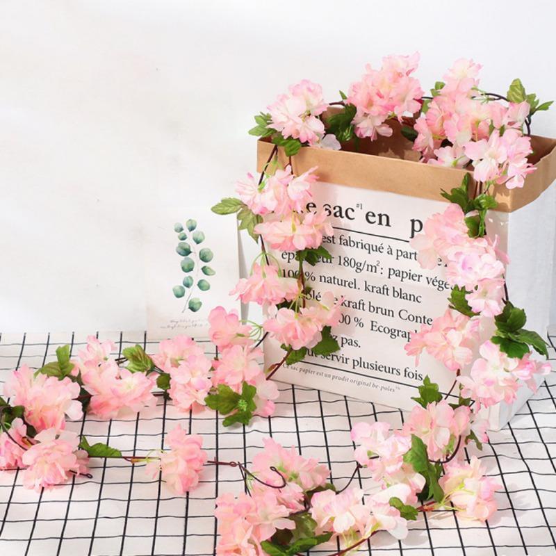 230 см розовая вишня искусственный цветок шелковая гирлянда виноградная лоза искусственный цветок для дома вечеринка сад арка свадьба фон украшения