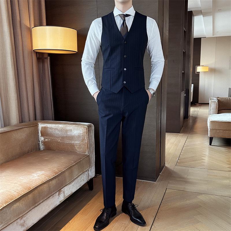 Мужской осенний приталенный костюм для жениха и шафера: Жилет и брюки для свадьбы или делового повседневного образа