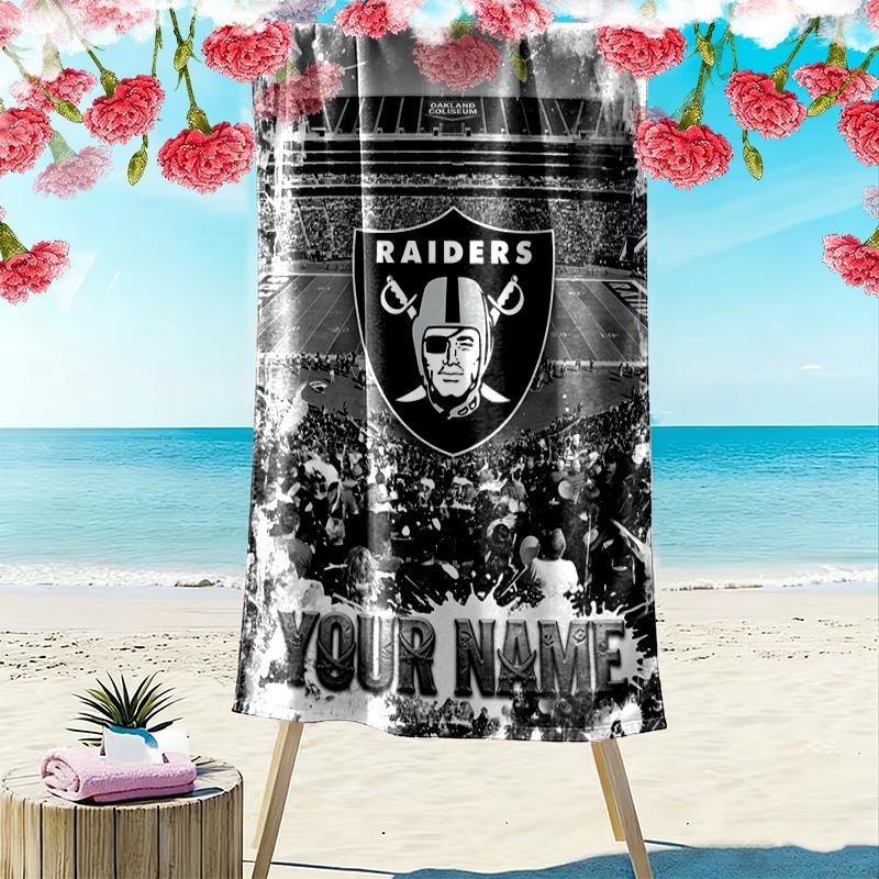Name Custom Las Vegas Raiders Print Beach Towel, Large Soft Quick Dry Towel for Beach Camping Swimming