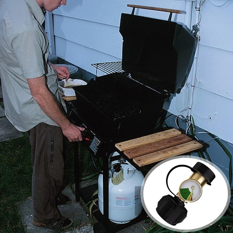 Weather Resistant Brass Connector Propane Adapter with Gauge Outdoor Propane Level Meter BBQ Grilling Accessories