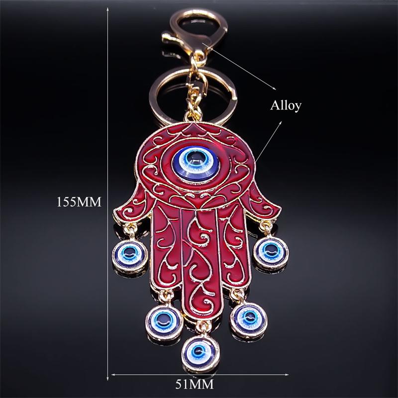 Lucky Blue Eye Hamsa Hand Key Chain Women Alloy Enamel Hand of Fatima Turkish Evil Eyes Tassel Keyring Bag Accessories Jewelry