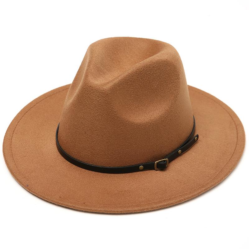 Classic British Belt Buckle Wool Fedora Hat Men Women Imitation Woolen Winter Felt Hats Fashion Jazz Hat Chapeau
