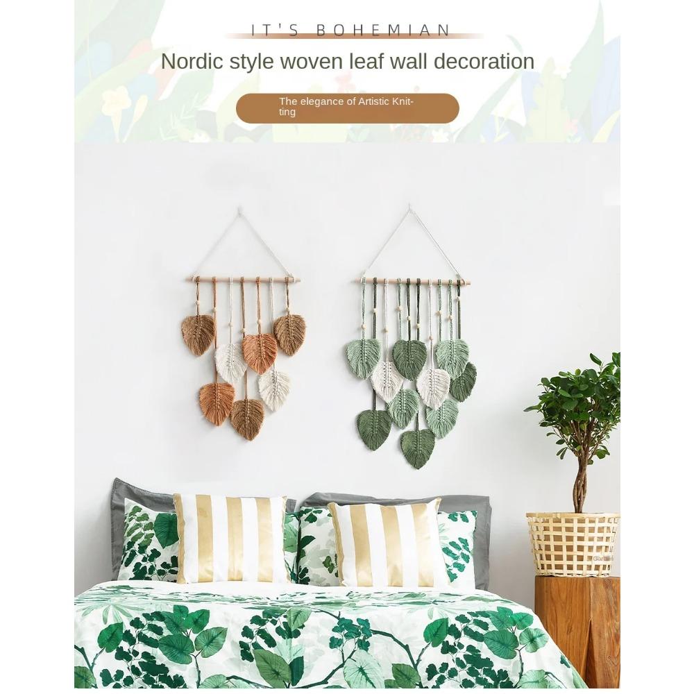 Гобелен в богемном стиле ручной работы из хлопчатобумажной веревки с листьями дерева – уникальный домашний декор для стен, подвеска для комнаты