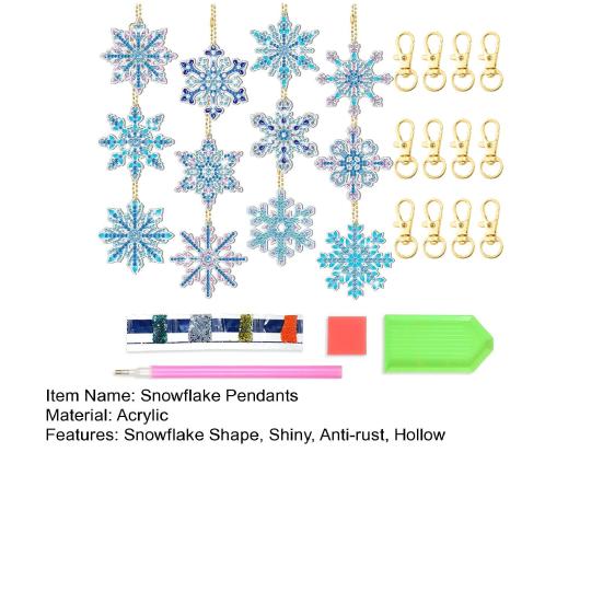 1 Set Snowflake Pendants Diamond Painting Keychain 5D Key Chains Full Drill Making Art Keychains Pendant DIY Rhinestone Accessories