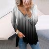 Women Autumn Gradient Vertical Stripe Light Printed Long Sleeve T-Shirts Loose V-Neck Plus Size Tee Shirt Tops Comfy Blouse