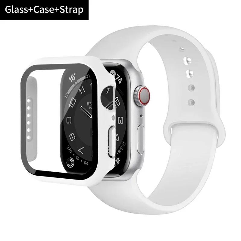 Стекло+корпус+ремешок для Apple Watch band 44 мм 45 мм 42 мм 41 мм 40 мм 38 мм Силиконовый ремешок для часов браслет iWatch series 8 9 7 6 5 4 3 SE