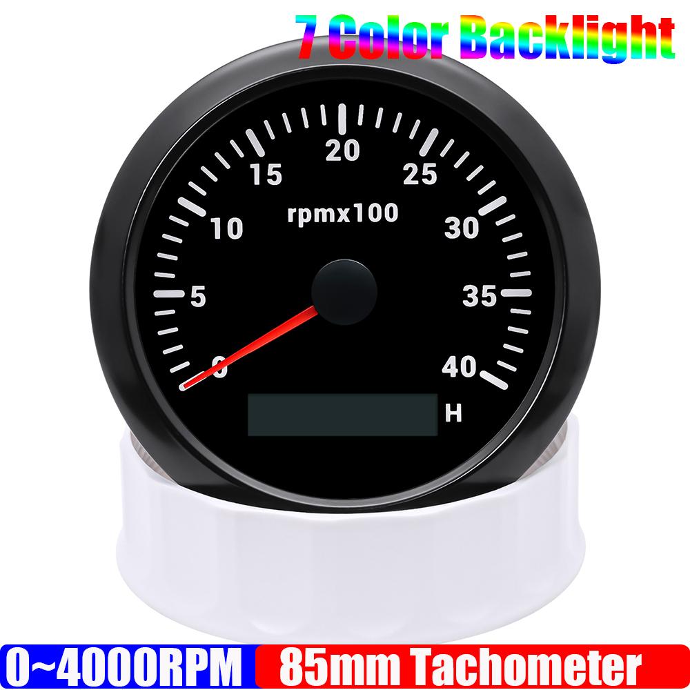 Тахометр 85 мм 3000~7000 об/мин с 7-цветной подсветкой для автомобиля, лодки, яхты, водонепроницаемый указатель, счетчик часов, цифровой счетчик моточасов, 12 В 24 В