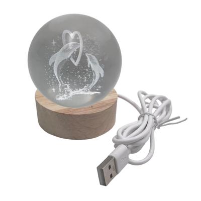 Dolphin Crystal Ball with Pedestal Crystal Night Light Indirect Lighting Interior 3D Figurine USB Powered Figurine Object