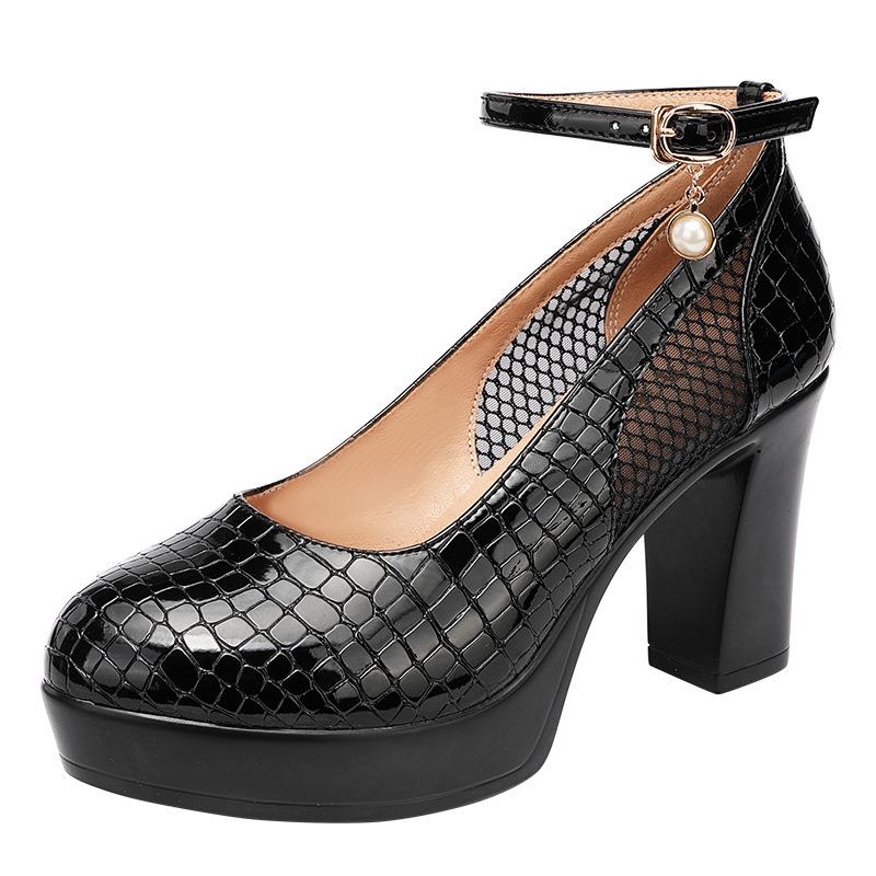 Женские туфли из натуральной кожи с круглым носком, на платформе и высоком каблуке, модные туфли для вечеринок и свадеб, черные рабочие туфли, большие размеры 32-43
