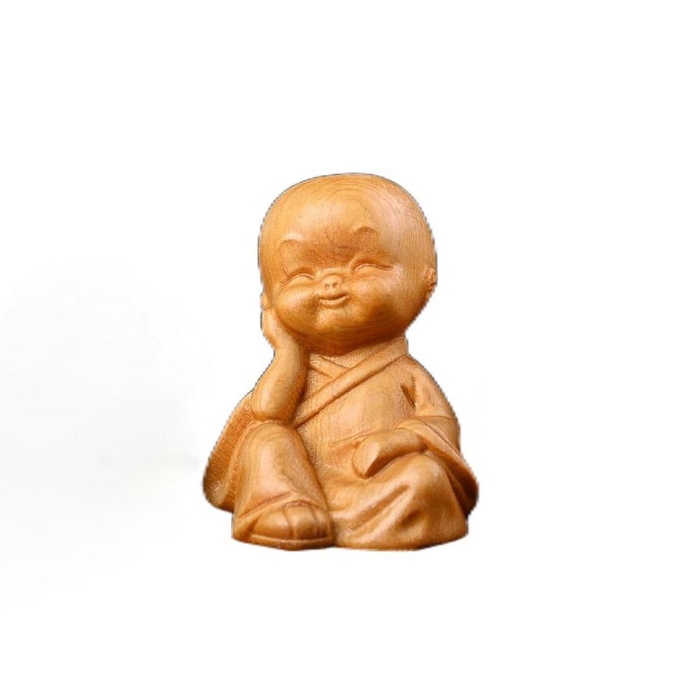 Декоративная статуэтка монахов Ручная резьба по дереву Орнаменты Антикварные скульптуры маленьких монахов Настольная