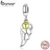 BAMOER 925 Sterling Silver Fashion Feathers Wings Pendant Gold Color Heart Charm Fit Charm Bracelet