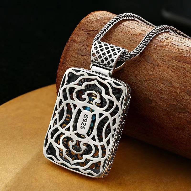 Retro High-end Ten Thousand Buddhas Chaozong Turquoise Rotatable Dzi Bead Pendant Taotie National Trend