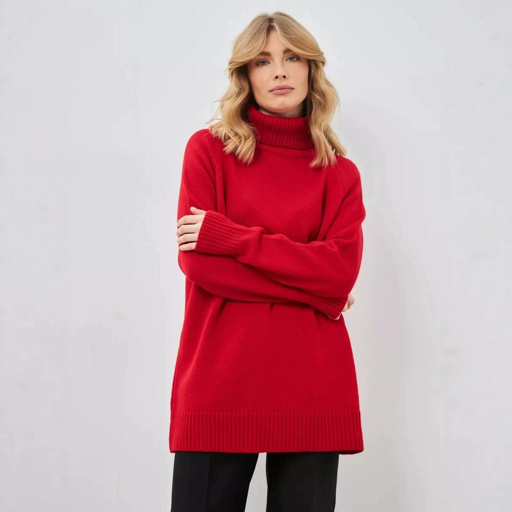 Autumn and winter new semi-turtleneck street simple loose knitted jumper ol commuter long-sleeved sweater women