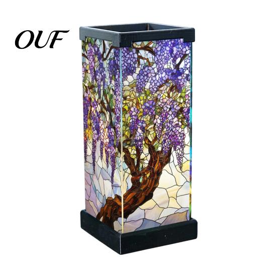 Warm LED Atmosphere Lamp Stained Glass Table Lamp, Rectangular Shape Night Light, Artistic Vertical Geometric Light with Soothing Glow Lighting