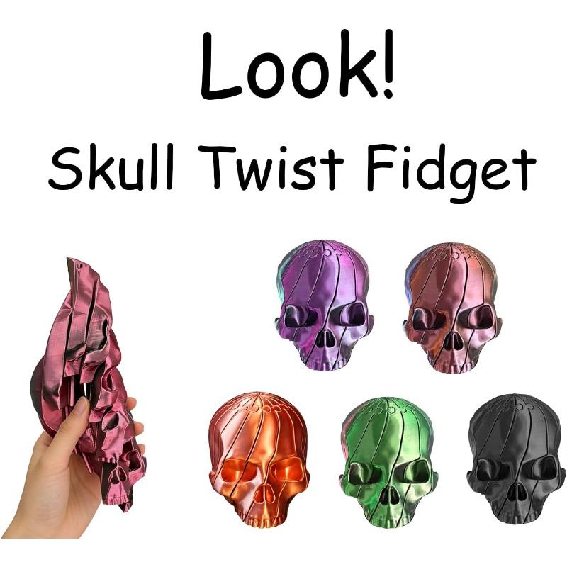 3D Printed Twisty Skull Fidget Toy, 3D Printed Skeleton, Rotating Clicker Fidget, Skull Sensory Toy for Stress Relief,, Halloween Gothic Novelty Gift