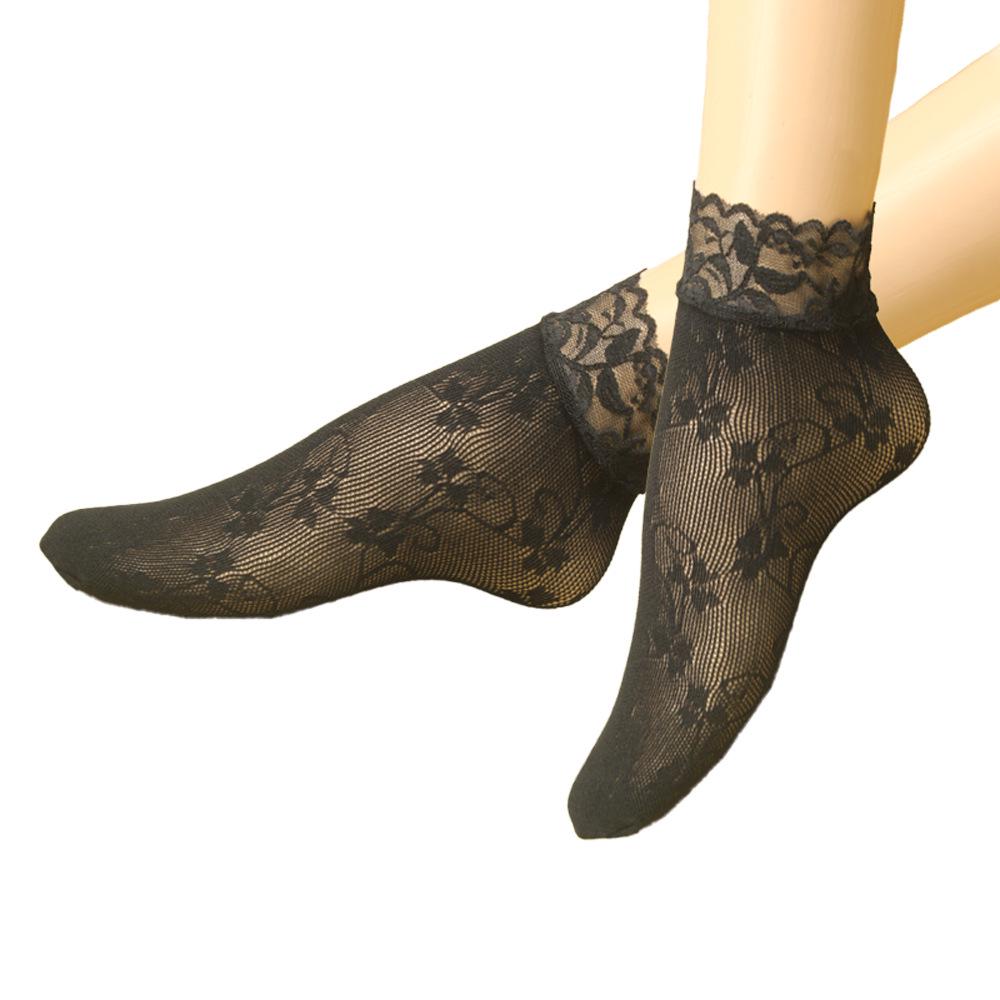 Летние кружевные носки-сетка до щиколотки Black Pearl - Дышащие, невидимые чулки больших размеров