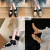 ~ High-heeled Mary Jane Single Shoes Retro Cross-strapped Square-headed Cowhide Thick-heeled Ballet Shoes
