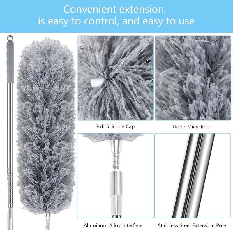 Выдвижная тряпка из перьев, гибкая тряпка из микрофибры с удлинительной штангой длиной 30–100 дюймов, длинная тряпка с силиконовым колпачком и средством для чистки штор.