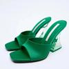 Fashion Summer Women's Shoes Slippers Silky Wide Band Transparent Strange High Heels Comfortable PU Leather Slides Sandals Pumps