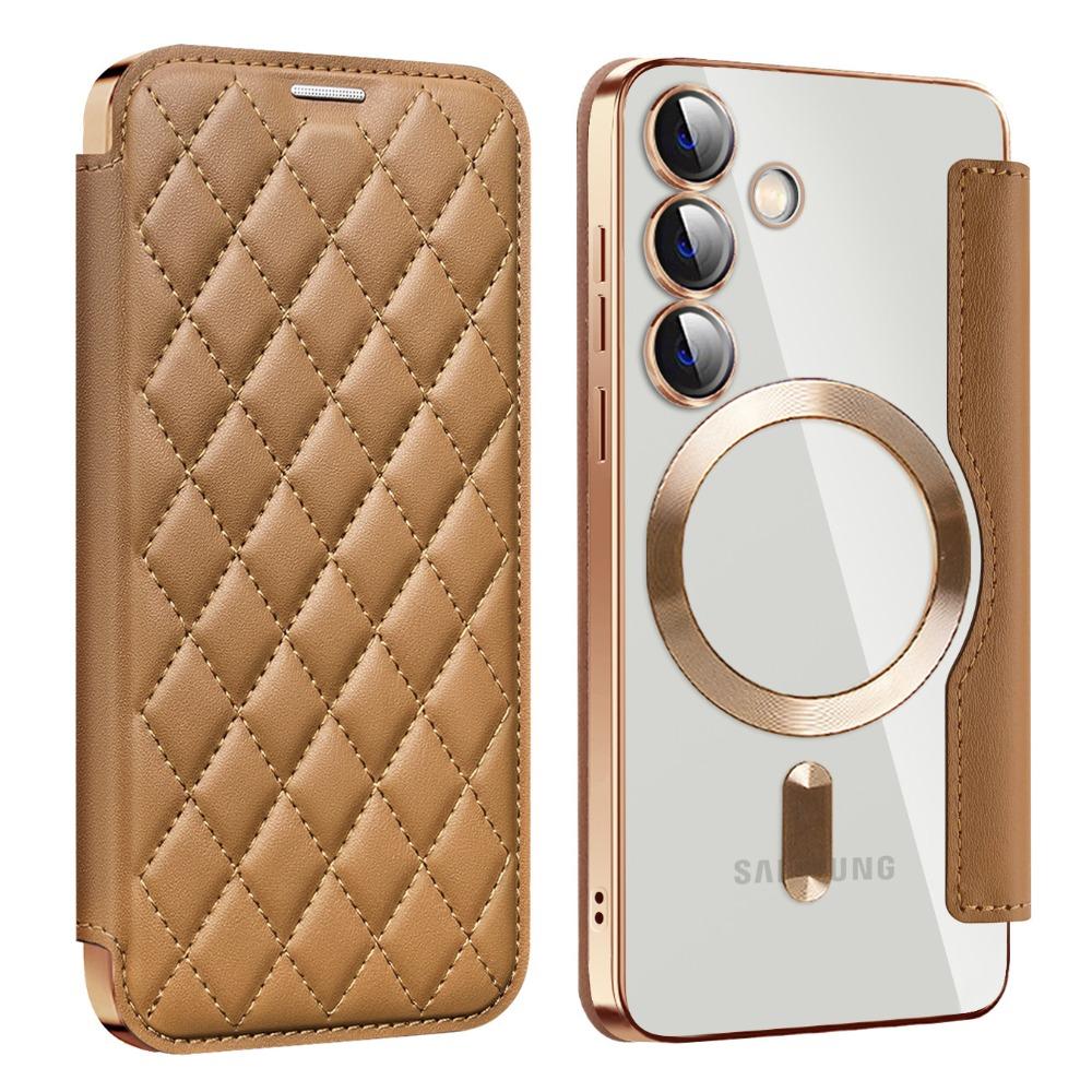 Чехол-книжка из кожи с магнитным покрытием для Samsung S24U/S23Fe/S22 +/A05S с гальваническим покрытием