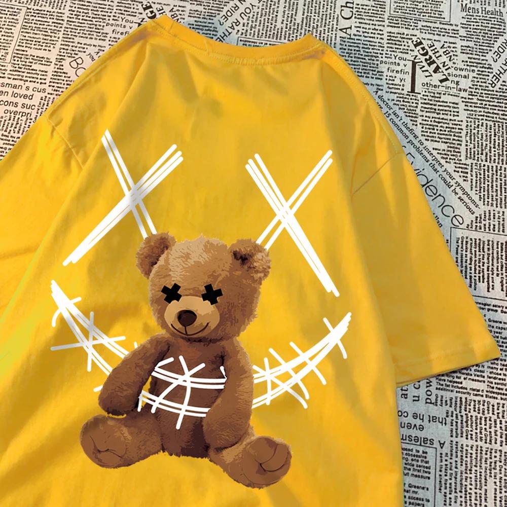 Футболка с рисунком «Пойманный бурый медведь» для мужчин и женщин, качественные футболки для пар, летние свободные футболки, винтажные хлопковые топы для пар