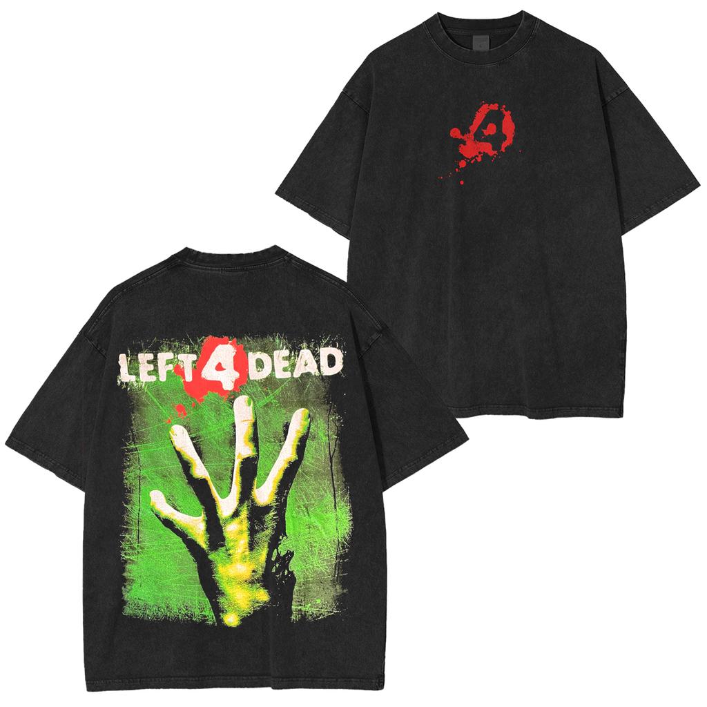 Футболка Left 4 Dead Мужская Женская С круглым вырезом Ретро Стиранная Оверсайз Уличная Одежда Летняя Повседневная Свободная С коротким рукавом Женская Мужская Одежда