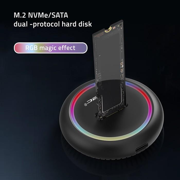 Qoltec Case | .2 SSD drive bay | SATA | NVMe | USB-C | DUAL 2 x 2TB