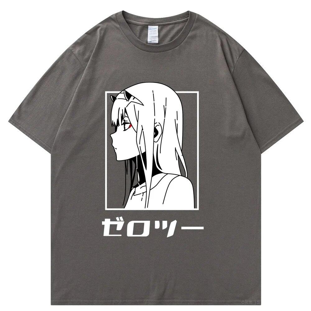 Футболка с японским аниме унисекс Kawaii Cartoon Zero Two Футболка Harajuku Топы унисекс Unisexga Футболки с рисунком Свободные топы унисекс большого размера Футболка