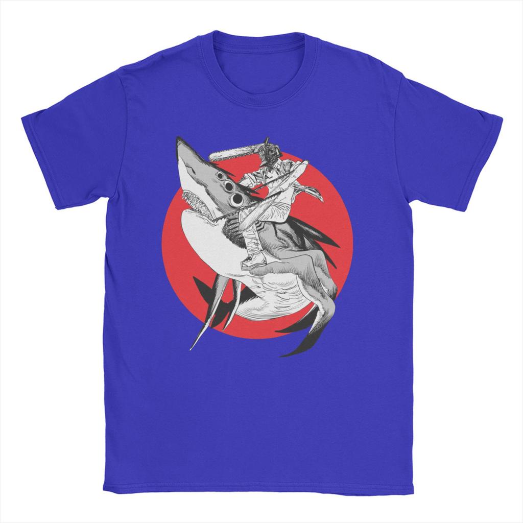 Shark and Denji T Shirts for Men Women Pure Cotton Awesome T-Shirt O Neck Chainsaw Man Manga Devil Makima Anime Tee Shirt  6XL