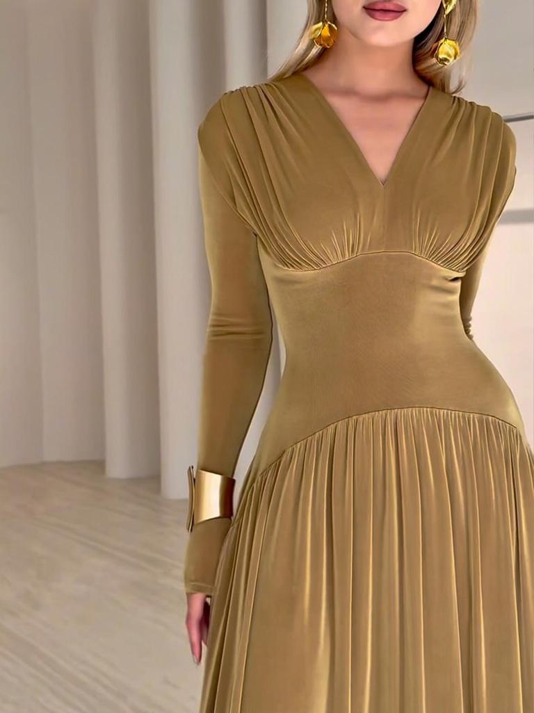 Элегантное бархатное платье с длинными рукавами для европейских и американских женщин - Блестящее, подчеркивающее талию, зимняя мода